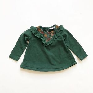 Zara green ruffle long sleeve top GUC 6-9 months